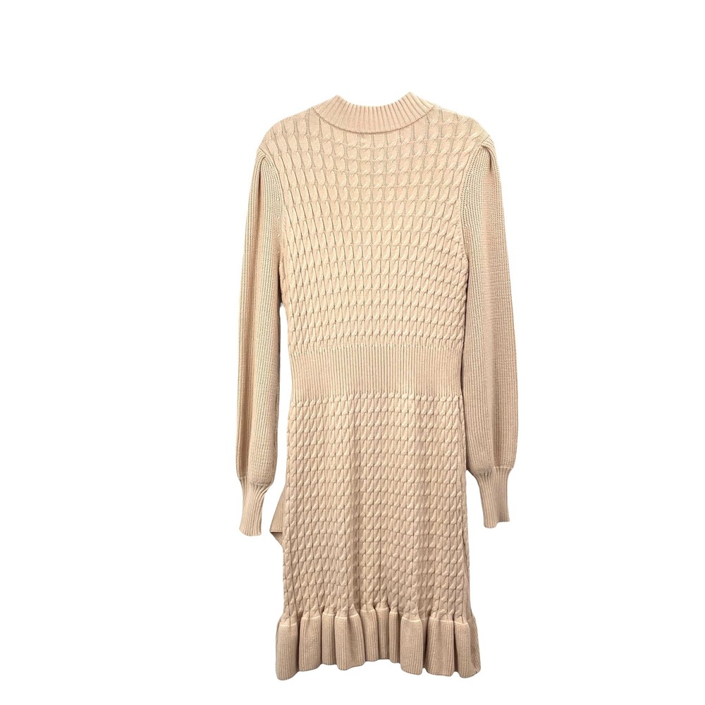NEW Anthropologie Flat White cable knit ruffle sweater dress Size M tan beige - Picture 9 of 10